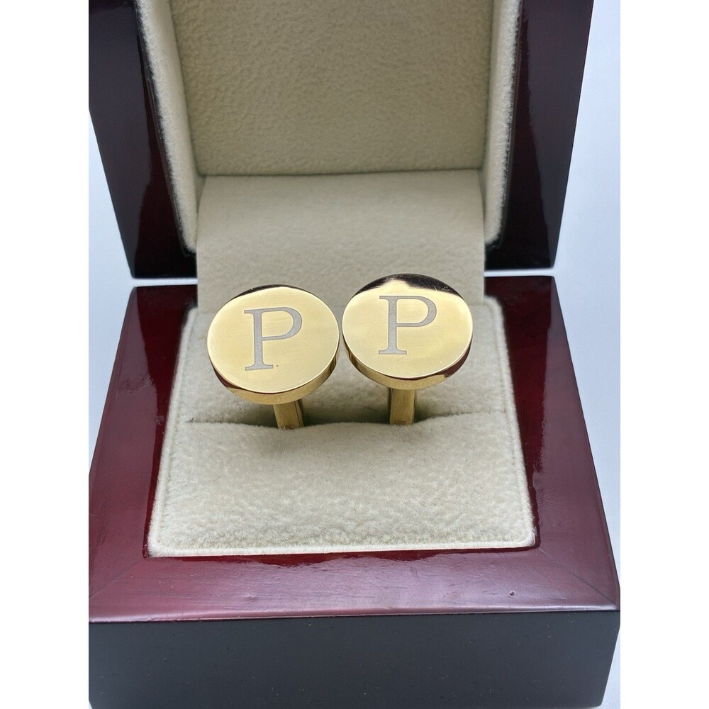 Classic “P” Monogrammed Cuff Links Round Gold Tone Formal Men’s Wedding